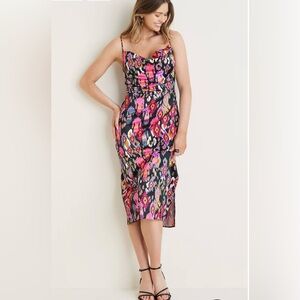 VENUS SLIP DRESS WITH COWL NECK, FITTED WAIST AND SILKY SHEEN MATERIAL